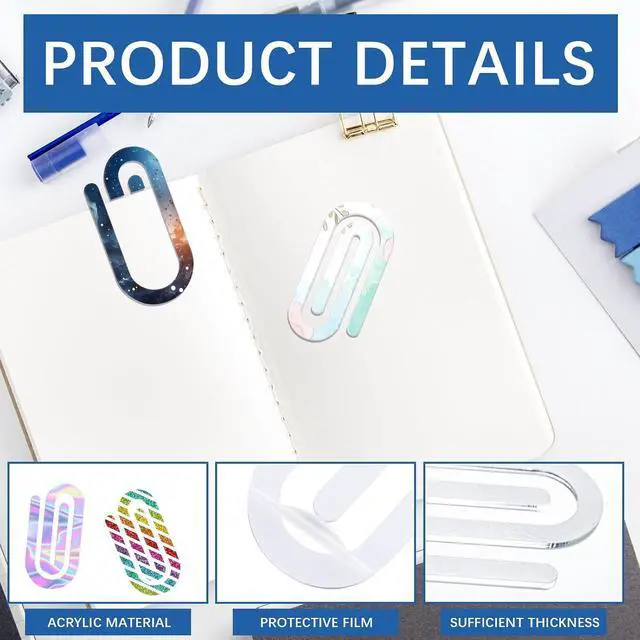 Alt view image 4 of 6 - 24PCS 4" x 2" Bulk Acrylic Sublimation Paper Clip Blanks Jumbo for Bookmarks Business Card Holders Envelope Holders Photo Album Clip Card Sublimation Giant Acrylic Paper Clips (24PCS)