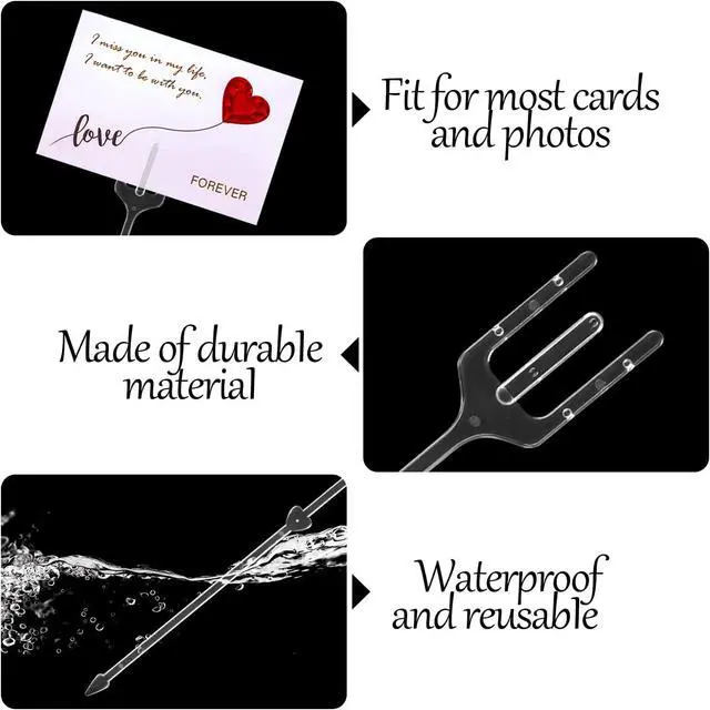 Alt view image 3 of 7 - CCINEE 100pcs Plastic Floral Pick Card Holders Clear Fork Shaped Flower Place Card Holders Straight Head Clips for Wedding Bouquet Birthday Party Supply, 9 Inches