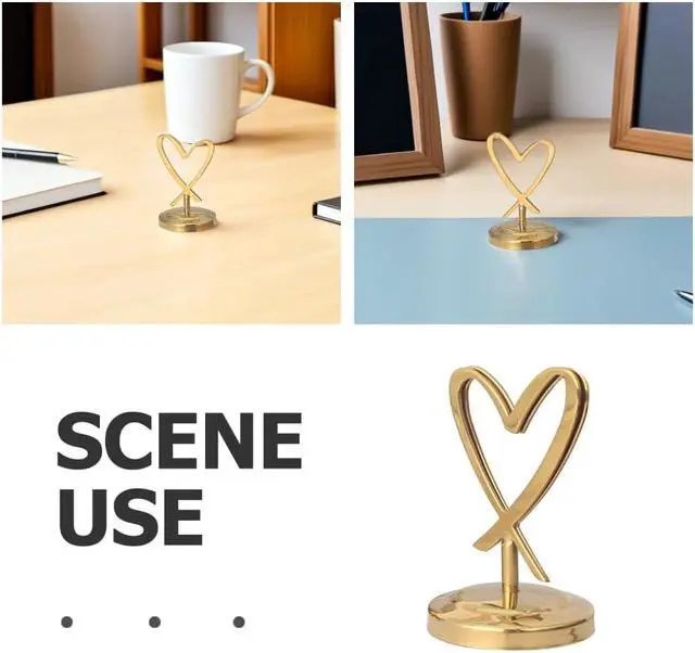 Alt view image 2 of 7 - Heart Shaped Metal Card Holder Golden Desktop Memo Holder for Office Home Party and Wedding Table Decor