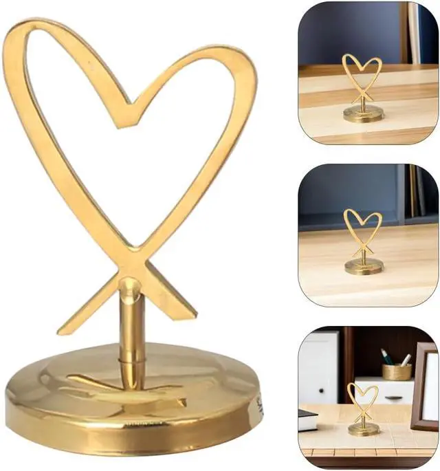 Alt view image 5 of 7 - Heart Shaped Metal Card Holder Golden Desktop Memo Holder for Office Home Party and Wedding Table Decor