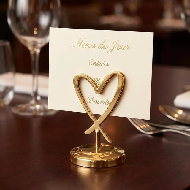 Alt view image 3 of 7 - Heart Shaped Metal Card Holder Golden Desktop Memo Holder for Office Home Party and Wedding Table Decor