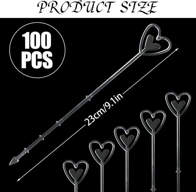 Alt view image 2 of 7 - CCINEE 100pcs Plastic Floral Pick Card Holders Clear Heart Shaped Flower Place Card Holders Clips for Wedding Bouquet Birthday Party Supply, 9 Inches