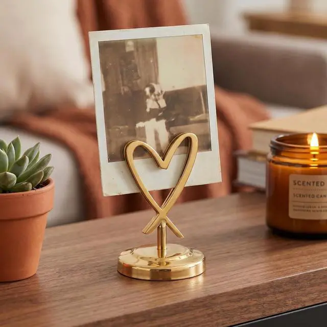 Alt view image 7 of 7 - Heart Shaped Metal Card Holder Golden Desktop Memo Holder for Office Home Party and Wedding Table Decor
