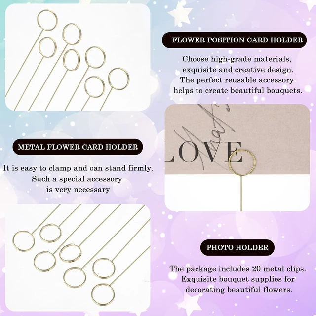 Alt view image 3 of 7 - Mabor 20Pcs Metal Floral Place Card Holder, Flower Pick Clips Table Number Holders, Gold Metal Card Picture Holder Pick for Flower Arrangement Wedding Party Birthday DIY Gift