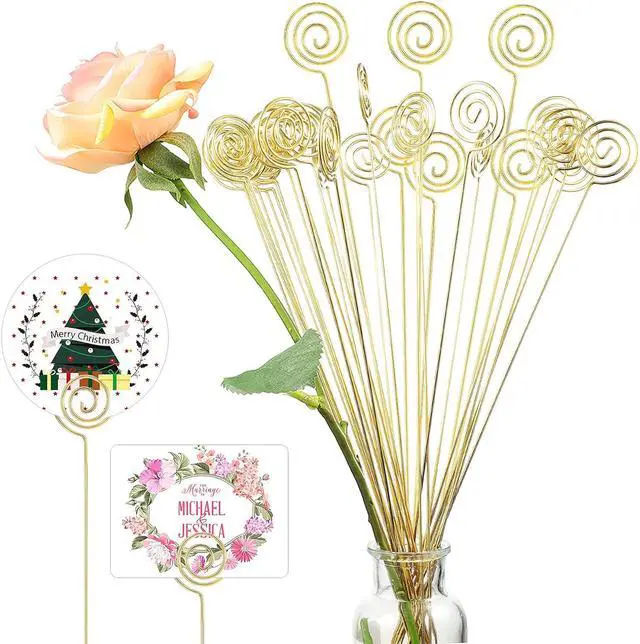 Main image of Zonon 30 Pcs Metal Floral Card Holder Picks Card Holders Gold, Coil Style