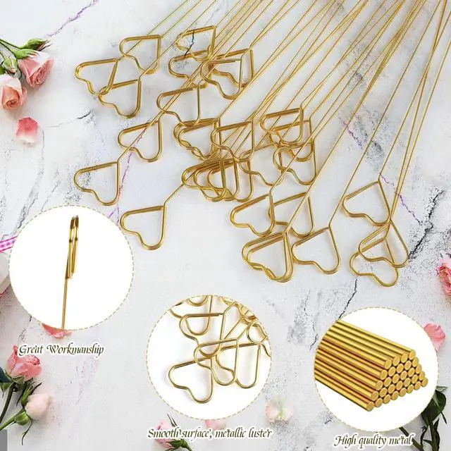 Alt view image 3 of 7 - CCINEE 30Pcs Metal Wire Floral Place Card Holder Pick 13In Heart Golden Floral Picks Photo Memo Car Holder for Wedding Birthday Party Supply