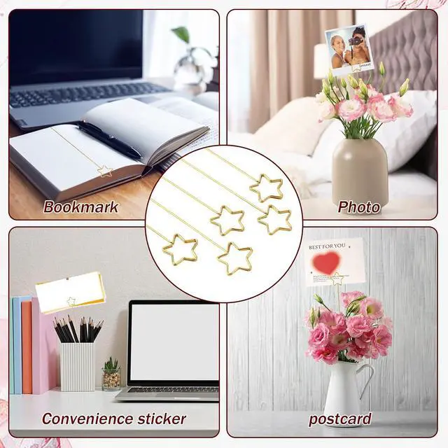 Alt view image 4 of 7 - 20Pcs Metal Floral Place Card Holder, Star Shape Flower Pick Clips Table Number Holders, Gold Metal Card Picture Holder Pick, Floral Gift Card Holder Clips for Wedding Party Favor
