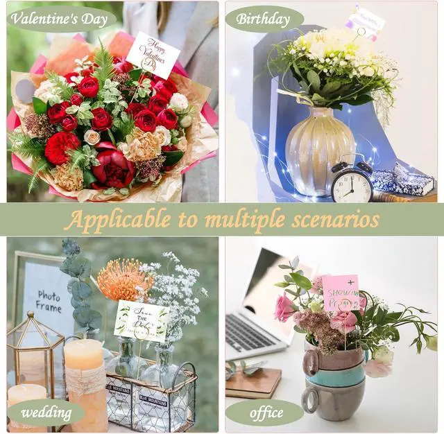 Alt view image 3 of 7 - 40Pcs Floral Card Holder Picks, Floral Picks Picture Holders, Photo Memo Holder Pick Stick, Metal Floral Place Card HolderGold Round Photo Stick Clip, Gift Card Holder for Wedding and Party