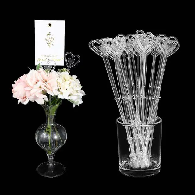Main image of 25 PCS Floral Card Holder Picks Plastic Heart Shape Flower Card Holder Stick Plastic Picture Holders for Centerpieces Transparent Floral Picks Cards Clips for Bouquet Wedding Festivals, 9.4 Inch