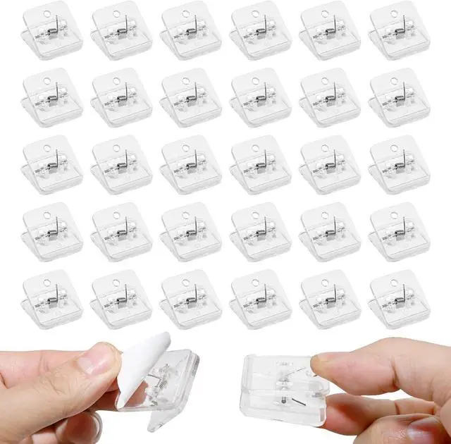 Main image of 30 PackAdhesive Wall Clips for Hanging Flags Posters Photos - Tapestry Hangers - Postcard Clips for Home Office School Decoration