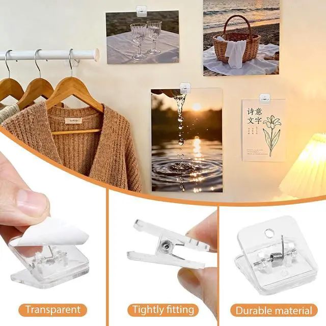 Alt view image 3 of 7 - 30 PackAdhesive Wall Clips for Hanging Flags Posters Photos - Tapestry Hangers - Postcard Clips for Home Office School Decoration