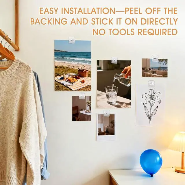 Alt view image 6 of 7 - 30 PackAdhesive Wall Clips for Hanging Flags Posters Photos - Tapestry Hangers - Postcard Clips for Home Office School Decoration