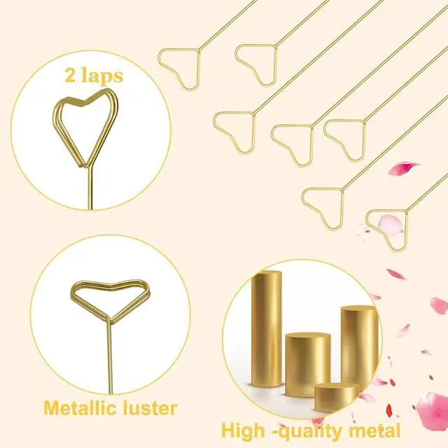 Alt view image 3 of 7 - Floral Pick Card Holder 20Pcs Picture Holders for Centerpieces,Gold Place Card Holder Stick Clip for Flower Arrangement Metal Wire Photo Holder,Heart Shape Floral Picks for Wedding Birthday Party