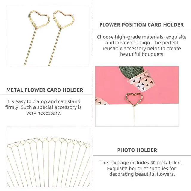 Alt view image 2 of 7 - Tinsow 30 Pcs Metal Floral Place Card Holder, 13.4 Inch Heart Shape Flower Picks Clip for Floral Arrangement, Golden Gift Card Holder for Wedding and Party (Hearts)