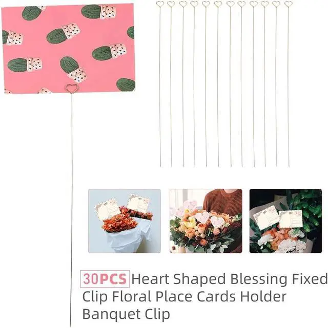 Alt view image 3 of 7 - Tinsow 30 Pcs Metal Floral Place Card Holder, 13.4 Inch Heart Shape Flower Picks Clip for Floral Arrangement, Golden Gift Card Holder for Wedding and Party (Hearts)