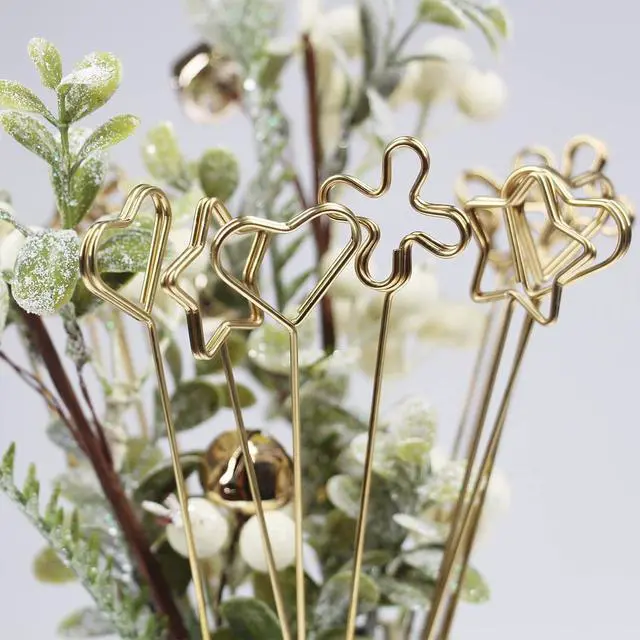 Alt view image 6 of 7 - Tinsow 30 Pcs Metal Floral Place Card Holder, 13.4 Inch Heart Shape Flower Picks Clip for Floral Arrangement, Golden Gift Card Holder for Wedding and Party (Hearts)