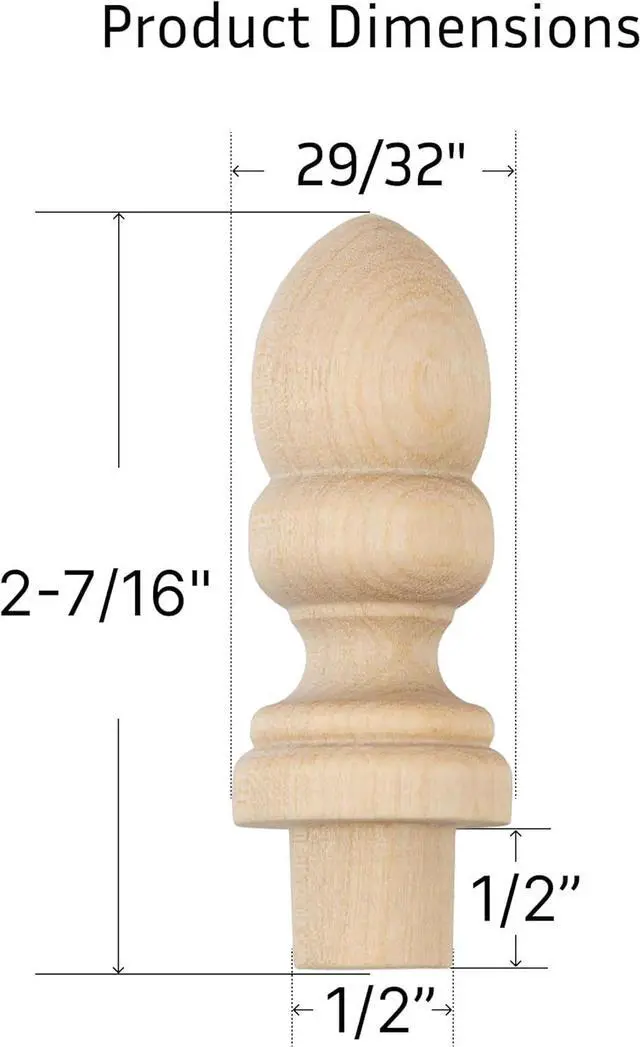 Alt view image 2 of 4 - Turned Birch Finial - 2-7/16" Tall - Pack of 2 - Decorative Unfinished Wood Finials for Crafts, Unpainted Wooden Spindle for Birdhouse, Grandfather Clock, Swing Mirror - UA-11-BWF
