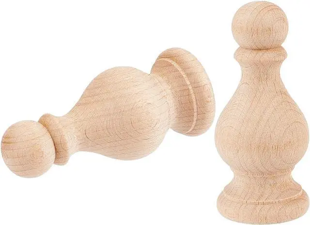 Main image of BENECREAT 2Pcs Unfinished Beech Wood Finials, 1.5x3.5inch Curtain Rod Finials, Craft Decorative Finials for Bed Post, Flagpole Topper, Rocking Chair