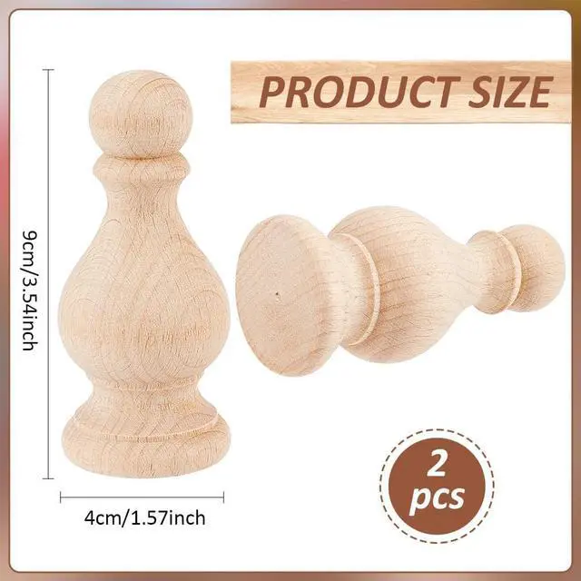 Alt view image 2 of 5 - BENECREAT 2Pcs Unfinished Beech Wood Finials, 1.5x3.5inch Curtain Rod Finials, Craft Decorative Finials for Bed Post, Flagpole Topper, Rocking Chair