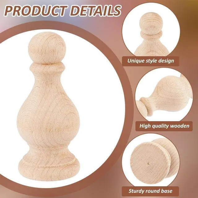 Alt view image 4 of 5 - BENECREAT 2Pcs Unfinished Beech Wood Finials, 1.5x3.5inch Curtain Rod Finials, Craft Decorative Finials for Bed Post, Flagpole Topper, Rocking Chair