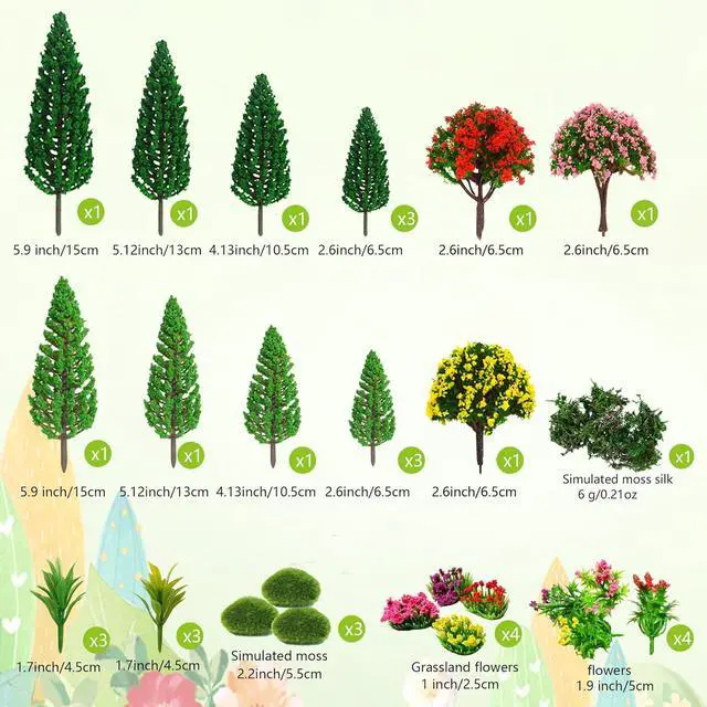 Alt view image 2 of 7 - 32pcs Model Trees Mixed Model Flower Trees Tree Artificial Fake Mini Flower Decorations for DIY Crafts Landscape Train Railroad Scenery Diorama Supplies