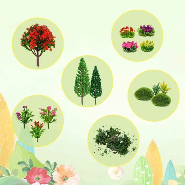 Alt view image 7 of 7 - 32pcs Model Trees Mixed Model Flower Trees Tree Artificial Fake Mini Flower Decorations for DIY Crafts Landscape Train Railroad Scenery Diorama Supplies