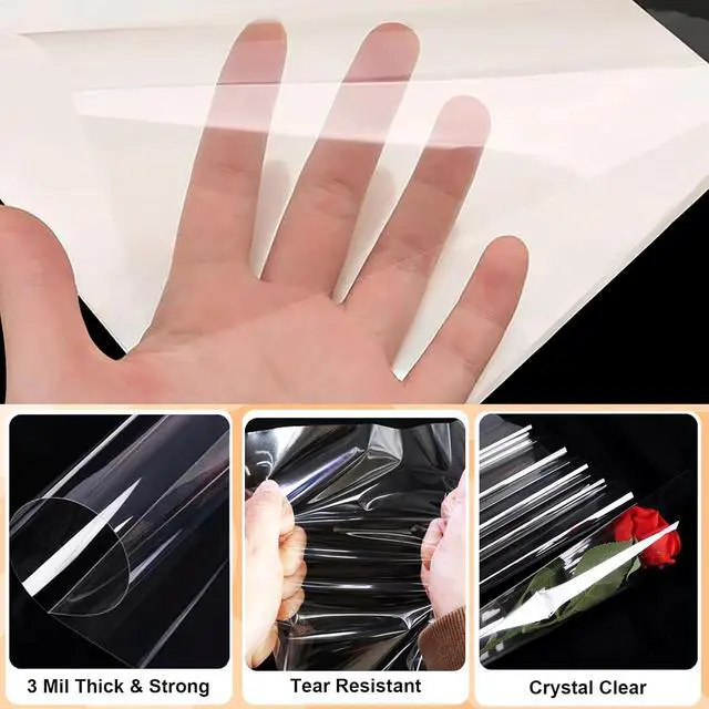Alt view image 3 of 7 - SYOGUA 150 Pieces Cellophane Sheets, 12 x 12 inches 3 Mil Thick Gift Wrap, Crystal Clear Candy Wrappers for Treats, Candies, Cake Pops, Henna Cones, DIY Crafts