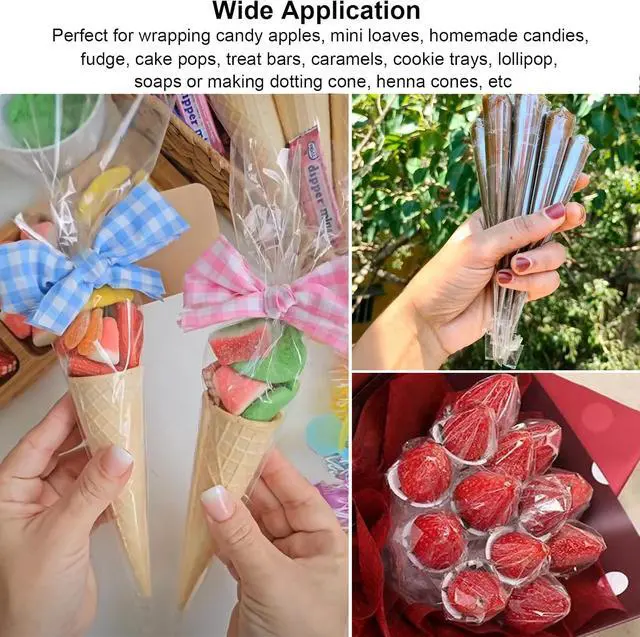 Alt view image 7 of 7 - SYOGUA 150 Pieces Cellophane Sheets, 12 x 12 inches 3 Mil Thick Gift Wrap, Crystal Clear Candy Wrappers for Treats, Candies, Cake Pops, Henna Cones, DIY Crafts