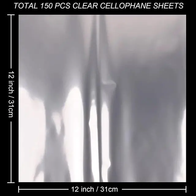 Alt view image 2 of 7 - SYOGUA 150 Pieces Cellophane Sheets, 12 x 12 inches 3 Mil Thick Gift Wrap, Crystal Clear Candy Wrappers for Treats, Candies, Cake Pops, Henna Cones, DIY Crafts