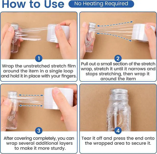 Alt view image 4 of 6 - Mini Stretch Wrap Film Roll for Bottles Jars Shrink Seal Packing