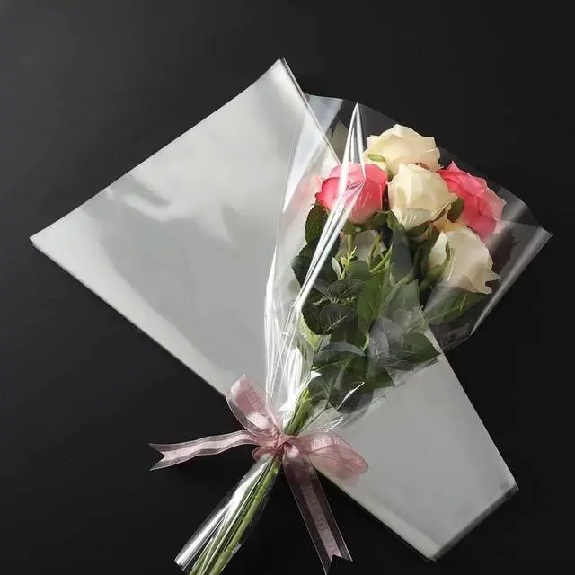 Alt view image 4 of 7 - Mozff 100 Pcs Transparent Plastic Flower Bouquet Bag Sleeve Transparent Cellophane Bags Rose Packaging Bags Wrap Cellophane Bags for Valentine's Day, Gift Wrap Cellophane Bags