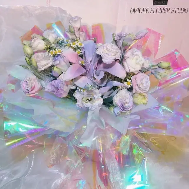 Alt view image 3 of 6 - shareluck Iridescent Cellophane Wrap for Gift Baskets Rainbow Wrapping Film (50' Long x 17" Wide) Colored Film Roll to Wrap Gift Baskets, Flower, DIY Craft for mother's day Decor.