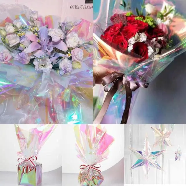 Alt view image 6 of 6 - shareluck Iridescent Cellophane Wrap for Gift Baskets Rainbow Wrapping Film (50' Long x 17" Wide) Colored Film Roll to Wrap Gift Baskets, Flower, DIY Craft for mother's day Decor.