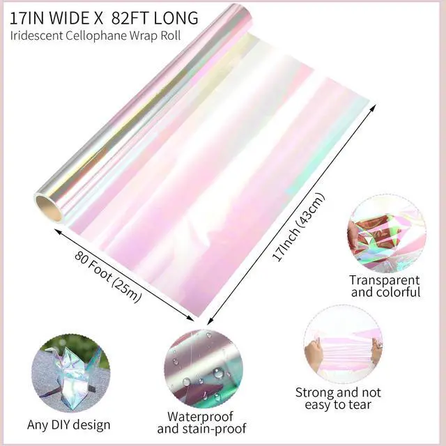 Alt view image 2 of 6 - woric Iridescent Cellophane Wrap Roll, 82 Ft x 17 In, Clear Wrapping Paper