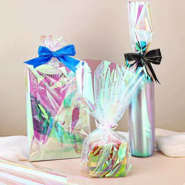 Alt view image 5 of 6 - woric Iridescent Cellophane Wrap Roll, 82 Ft x 17 In, Clear Wrapping Paper