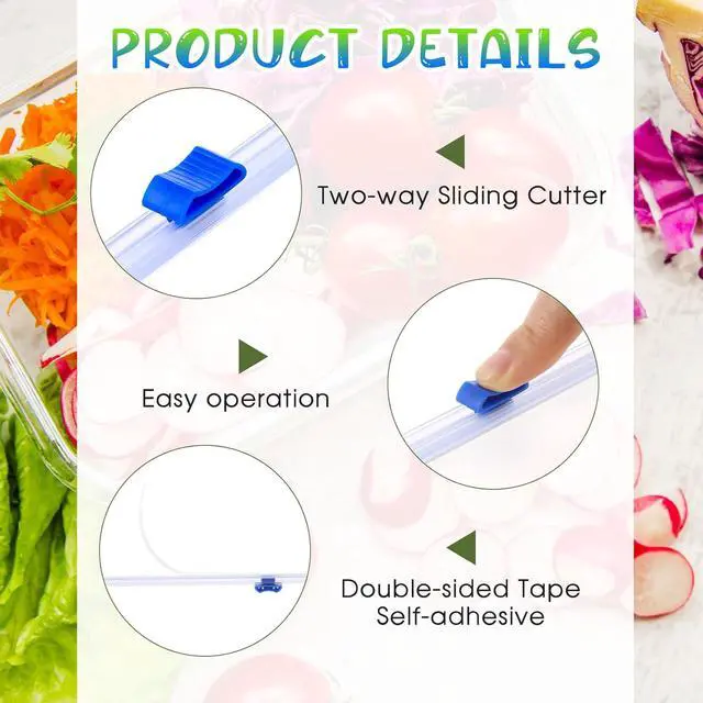 Alt view image 3 of 7 - Plastic Wrap Slide Cutter, 4 Pcs 13 Inch Wrapping Paper Cutter Slider Wrap Dispenser, Self-Adhesive Plastic Wrap Slide Cutter, Two Way Sliding Cutter Paper Slicer for Kitchen Office Supplies