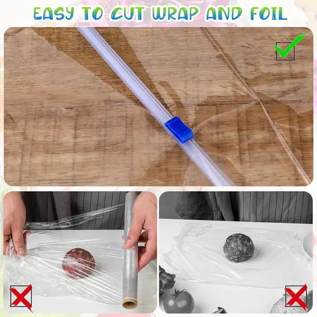 Alt view image 4 of 7 - Plastic Wrap Slide Cutter, 4 Pcs 13 Inch Wrapping Paper Cutter Slider Wrap Dispenser, Self-Adhesive Plastic Wrap Slide Cutter, Two Way Sliding Cutter Paper Slicer for Kitchen Office Supplies