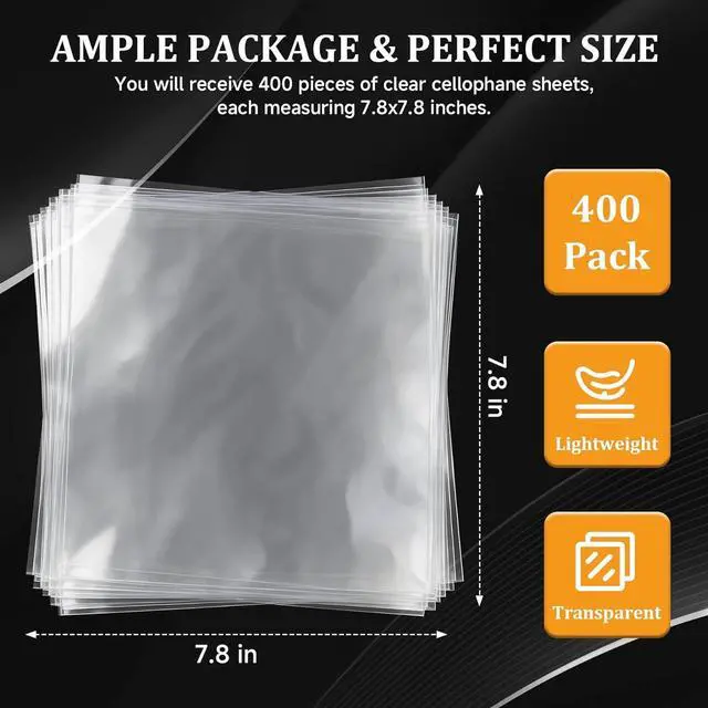 Alt view image 2 of 7 - Nufiwra Clear Cellophane Sheets 400 Pack, Cello Sheets for Homemade Soap, Candy, Fudge, Caramels, Mini Loaves, Royal Icing Transfers & DIY Crafts Decoration (7.87x7.87 Inches)