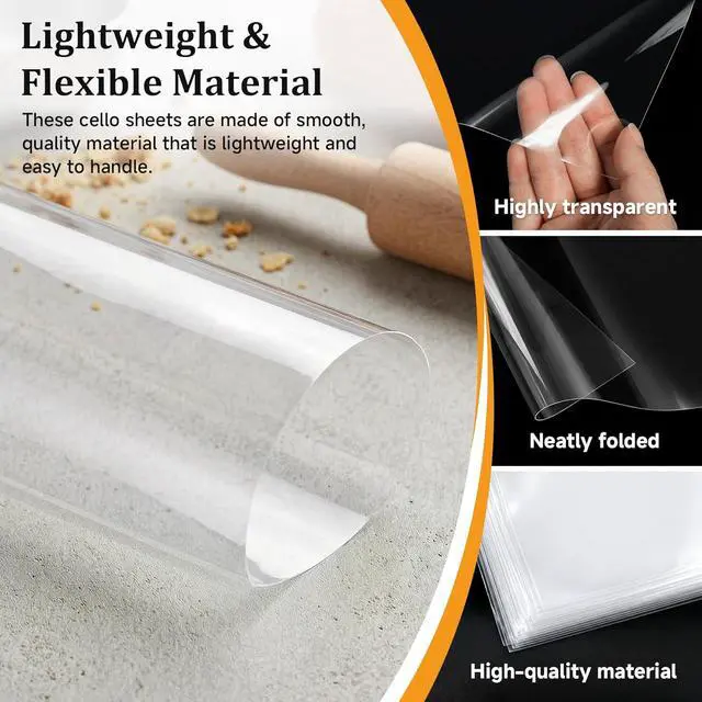 Alt view image 3 of 7 - Nufiwra Clear Cellophane Sheets 400 Pack, Cello Sheets for Homemade Soap, Candy, Fudge, Caramels, Mini Loaves, Royal Icing Transfers & DIY Crafts Decoration (7.87x7.87 Inches)