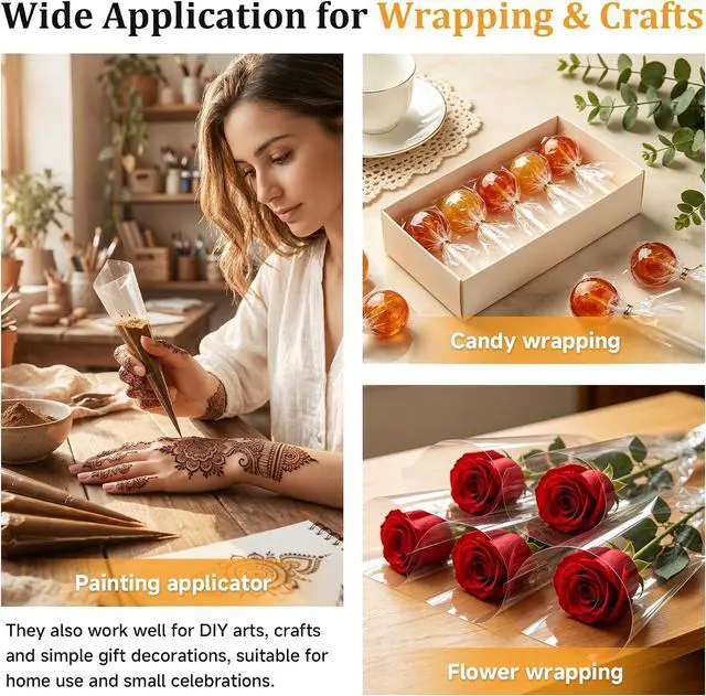 Alt view image 7 of 7 - Nufiwra Clear Cellophane Sheets 400 Pack, Cello Sheets for Homemade Soap, Candy, Fudge, Caramels, Mini Loaves, Royal Icing Transfers & DIY Crafts Decoration (7.87x7.87 Inches)