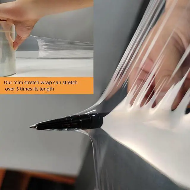 Alt view image 4 of 7 - Stretch Wrap Mini Roll, Clear Heavy Plastic Unheated Shrink Wrap Roll 1.96in*1300ft for Office for Packaging Bounding Storing Pallet Bottles cans