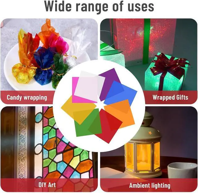 Alt view image 3 of 7 - BetterJonny 240 Pcs Cellophane Sheets, 15.5X15.5cm Transparent Colored Cellophane Wrap Treat Candy Small Gifts Wrapping Colorful Plastic Sheets for DIY Arts Crafts Decorations8-Colors