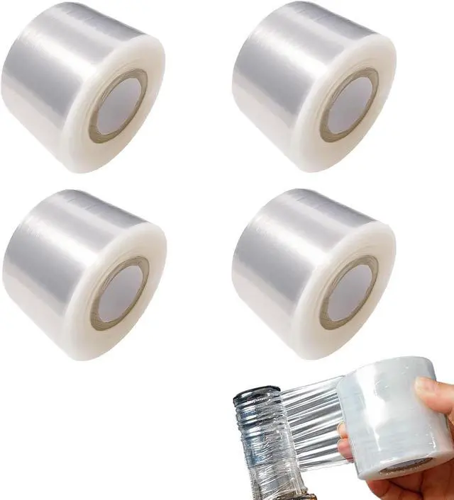 Main image of 4 Pcs Mini Stretch Wrap Film, 1.57" x 656 FT Hand Stretch Wrap Roll, Mini Clear Unheated Shrink Wrap for Securing Small Bottles Jars Cans Tin Seal Packing & Gift Wrap Rolls