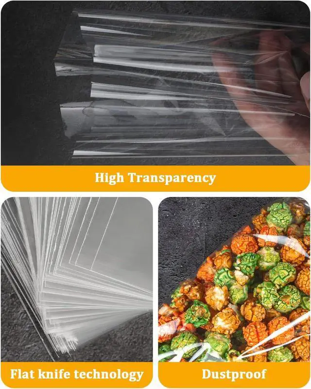 Alt view image 3 of 6 - Labeol 160pcs Clear Cellophane Bags 7X14 Treat Bags with Ties Goodie Bag Clear Gift Bag for Packaging Popcorn Party Favor Cookie Candy Bakery Plastic Gift Wrap