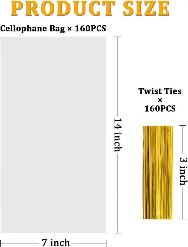Alt view image 4 of 6 - Labeol 160pcs Clear Cellophane Bags 7X14 Treat Bags with Ties Goodie Bag Clear Gift Bag for Packaging Popcorn Party Favor Cookie Candy Bakery Plastic Gift Wrap