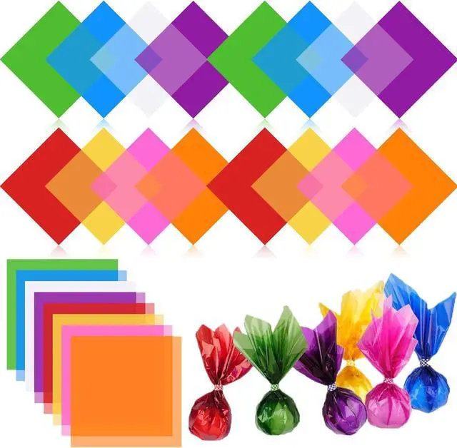 Main image of PEASUG 120 Pcs Colored Cellophane Sheets for Crafts 7.5 x 7.5 Inches