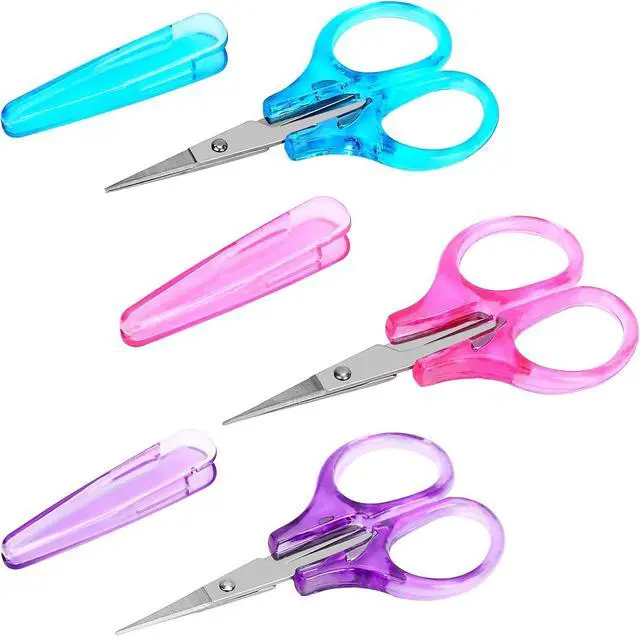 Main image of 3Pcs Small Craft Scissors 3.4"Tiny Travel Scissor Mini Craft Scissors Set All Purpose Stainless Steel with Protective Cover Fine Tips Design for Paper Cutting Scrapbooking Crochet(Pink Purple Blue)