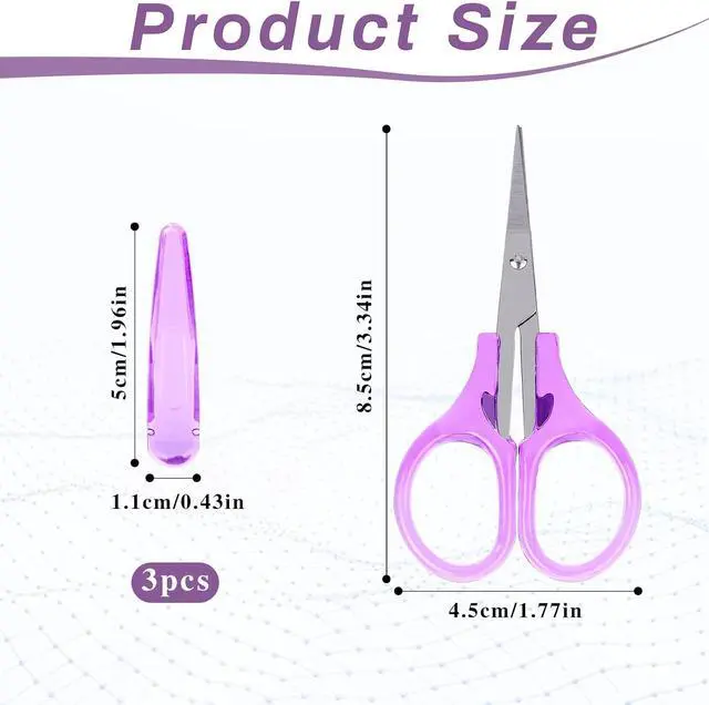 Alt view image 2 of 7 - 3Pcs Small Craft Scissors 3.4"Tiny Travel Scissor Mini Craft Scissors Set All Purpose Stainless Steel with Protective Cover Fine Tips Design for Paper Cutting Scrapbooking Crochet(Pink Purple Blue)