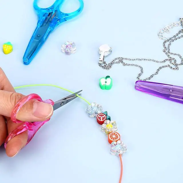 Alt view image 6 of 7 - 3Pcs Small Craft Scissors 3.4"Tiny Travel Scissor Mini Craft Scissors Set All Purpose Stainless Steel with Protective Cover Fine Tips Design for Paper Cutting Scrapbooking Crochet(Pink Purple Blue)