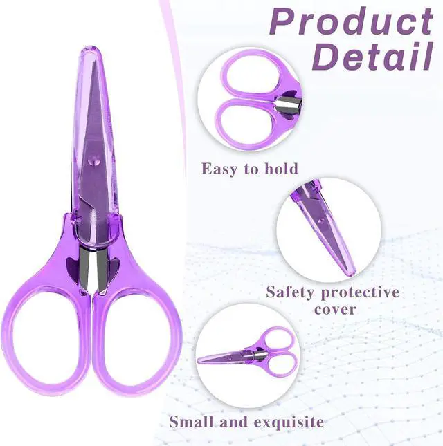 Alt view image 3 of 7 - 3Pcs Small Craft Scissors 3.4"Tiny Travel Scissor Mini Craft Scissors Set All Purpose Stainless Steel with Protective Cover Fine Tips Design for Paper Cutting Scrapbooking Crochet(Pink Purple Blue)